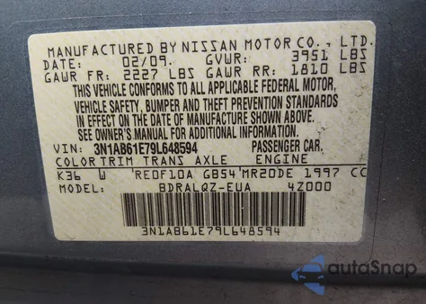 2009 Nissan Sentra 2.0 from USA, damaged, VIN 3N1AB61E79L648594